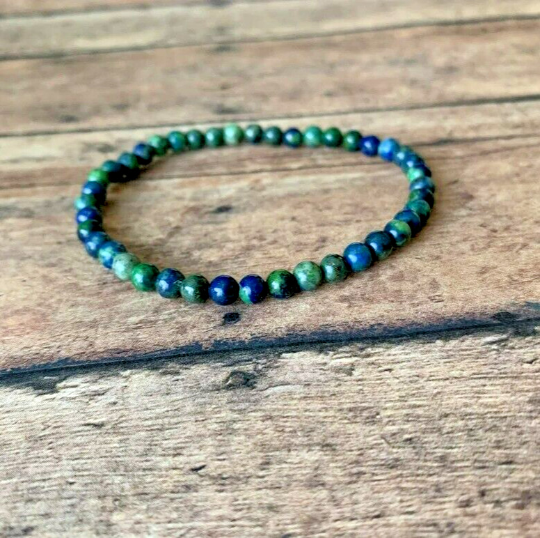 Azurite Malachite 4mm Round Gemstone Beaded Healing Balance Chakra Bracelet Gift