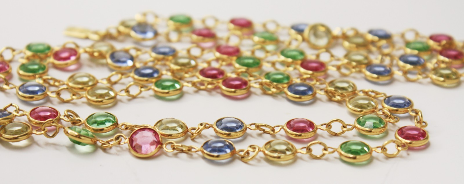 SWAROVSKI Swan Logo Open Back Bezel Set Multi-color Crystals Gold Tone Necklace