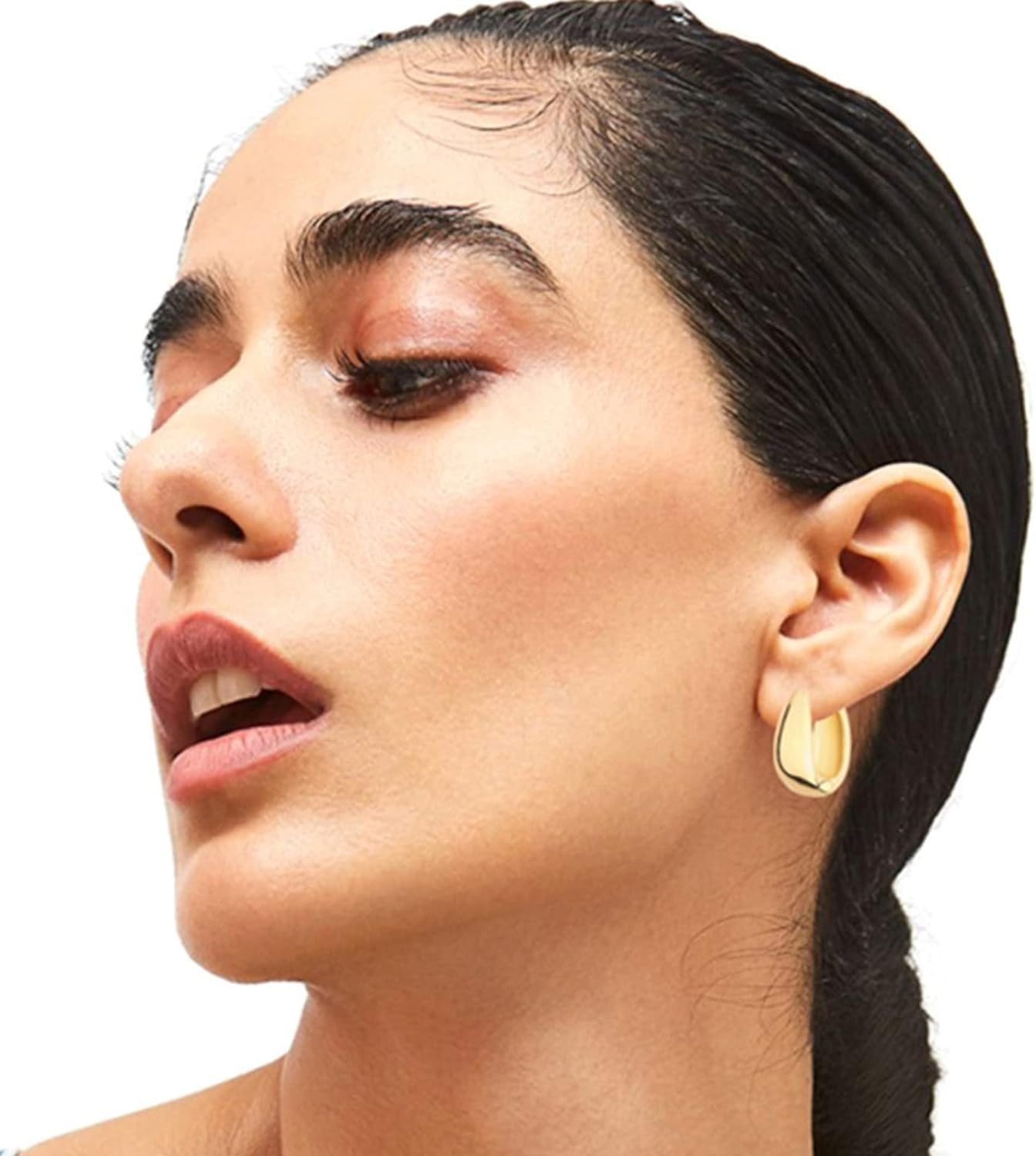 6 Pairs 14K Gold Plated Hoop Earrings for Women Lightweight Chunky Hoop Earrings