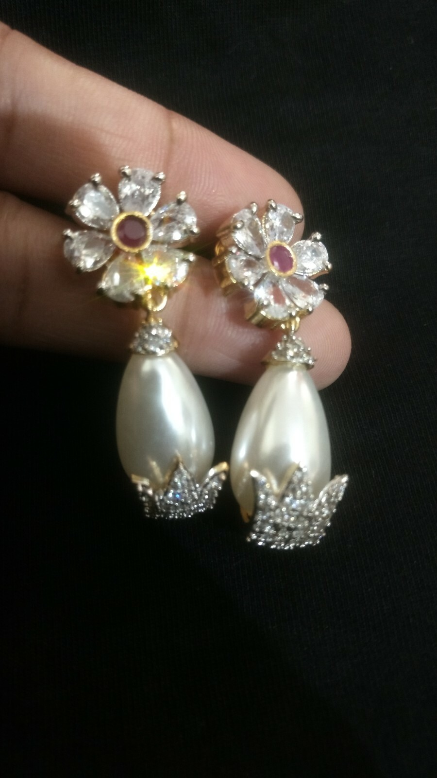Indian Gold Plated Authentic AD Pearl Wedding Traditional Party Drop Earring