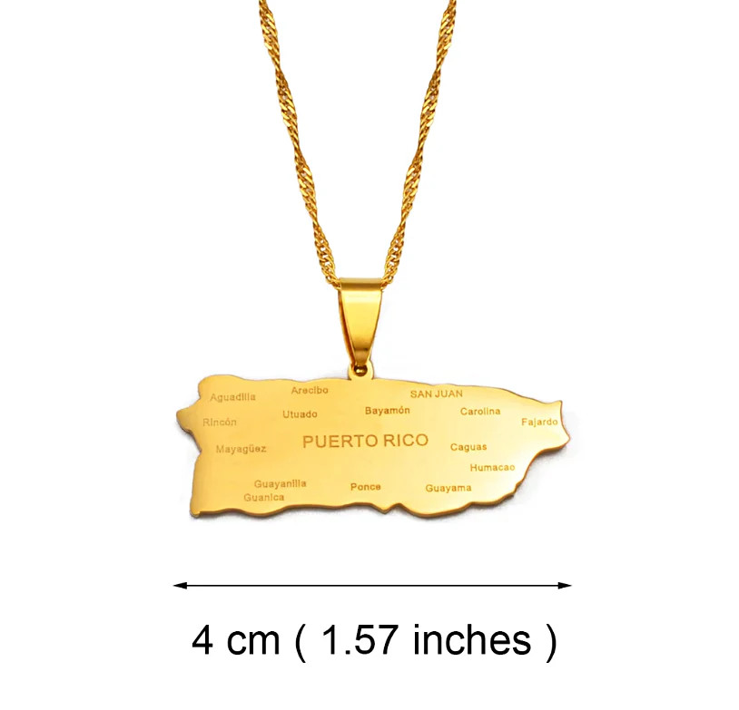 Puerto Rico Map with Cities Name Pendant Necklace