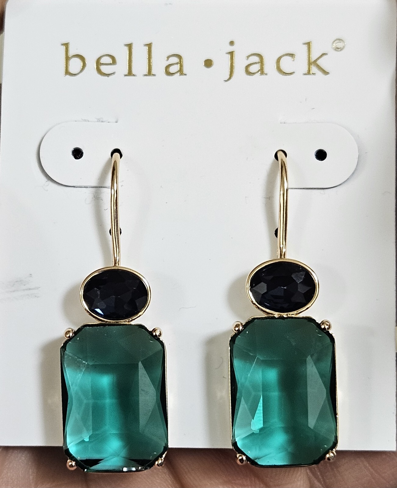 BELLA JACK SPARKLY CRYSTALS TEAL GREEN BLUE GOLD PLATED HOOK EARRINGS NWT