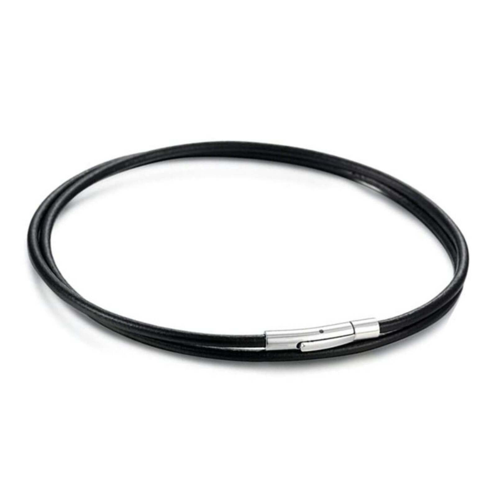 2mm Leather Necklace Cords with Click-On Clasp, Tube Clasp with Push Button