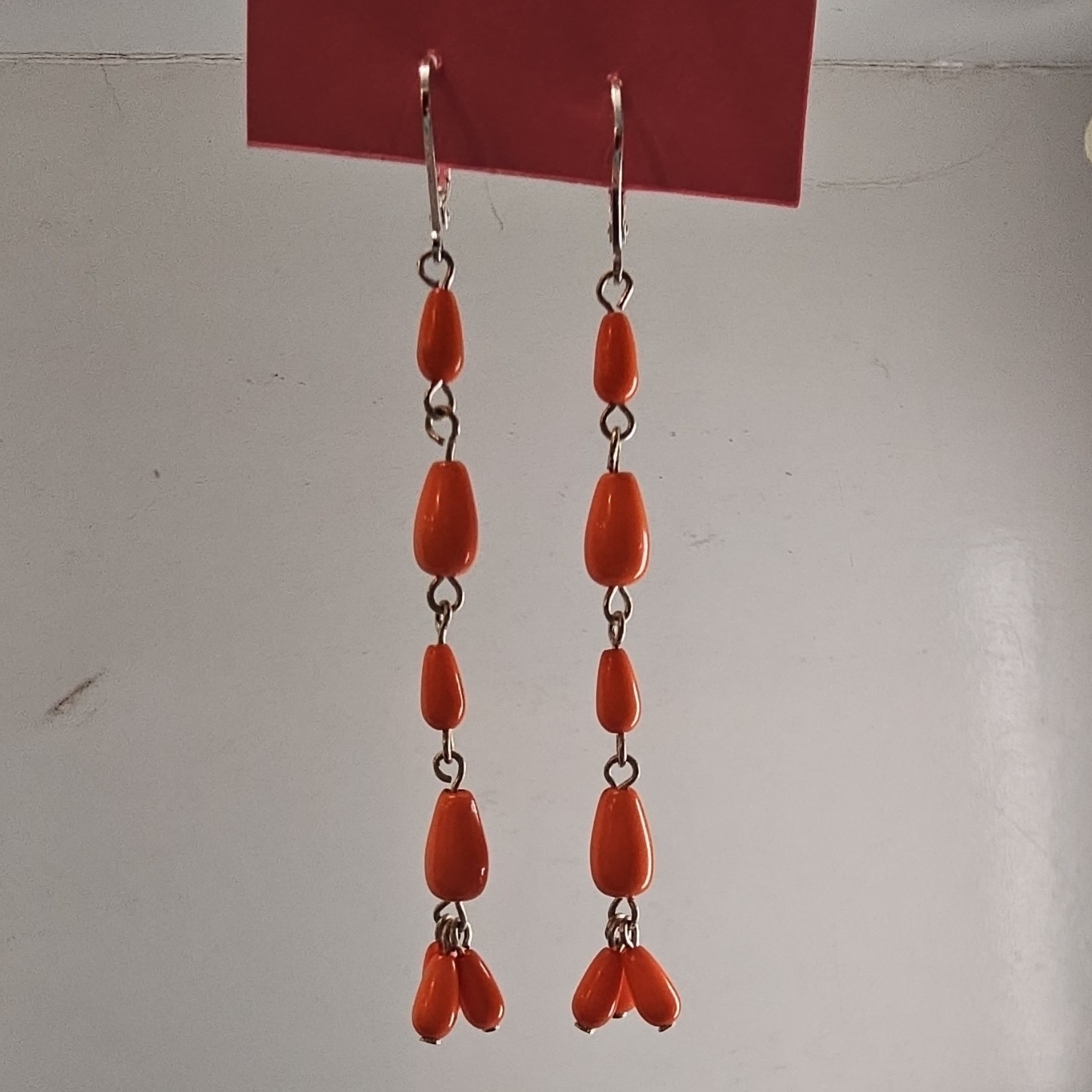 Orange Beaded Dangle/Drop Earrings, Hook Closure, Metal/Plastic, No Stone