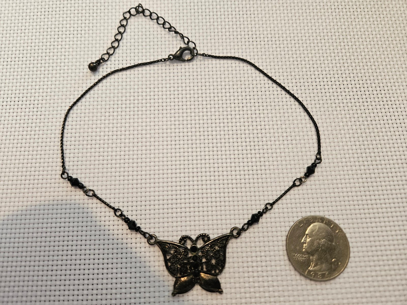 Butterfly Filigree Choker Black Beaded Gothic Necklace Adjustable