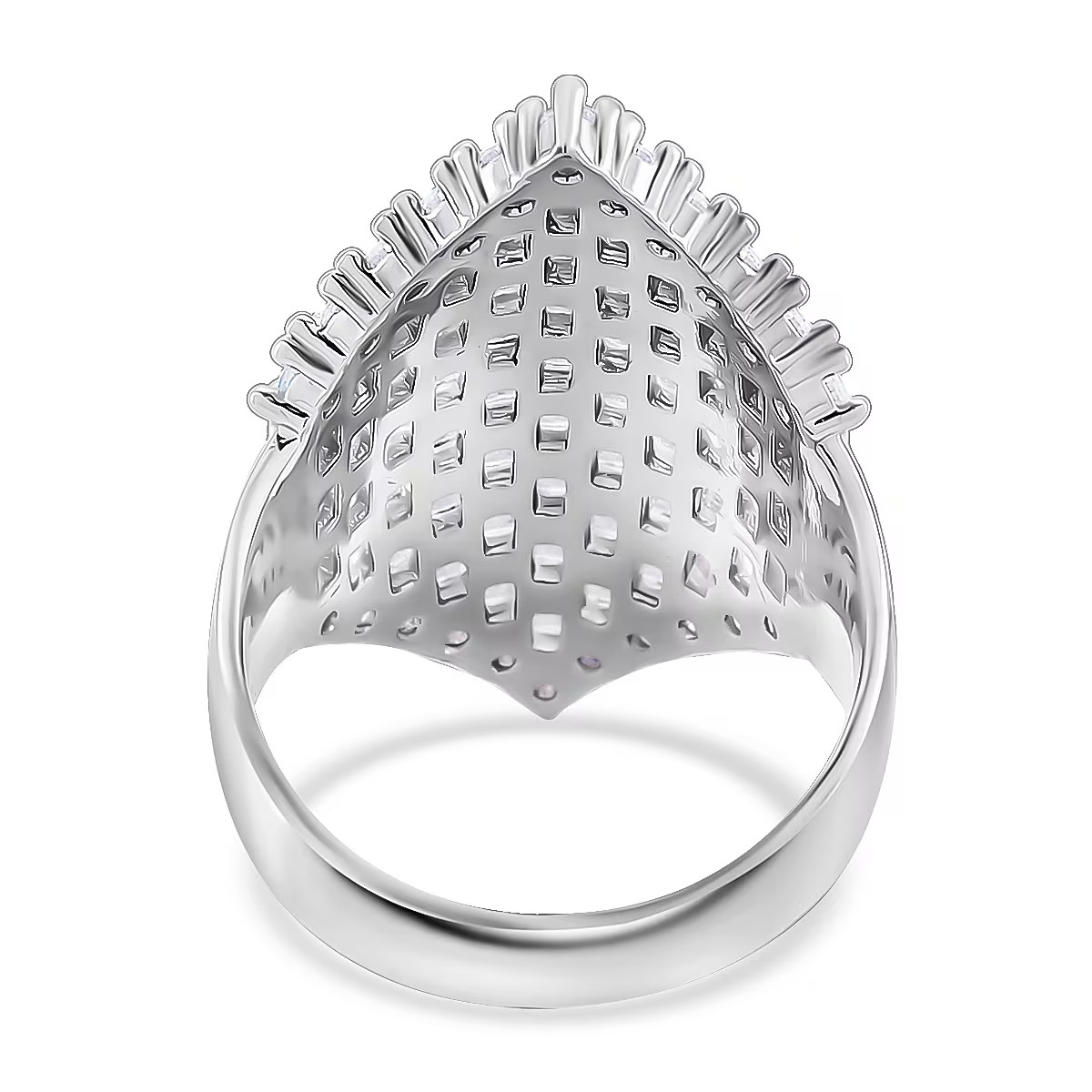 Simulated Diamond Statement Ring in Silvertone (Size 7.0)