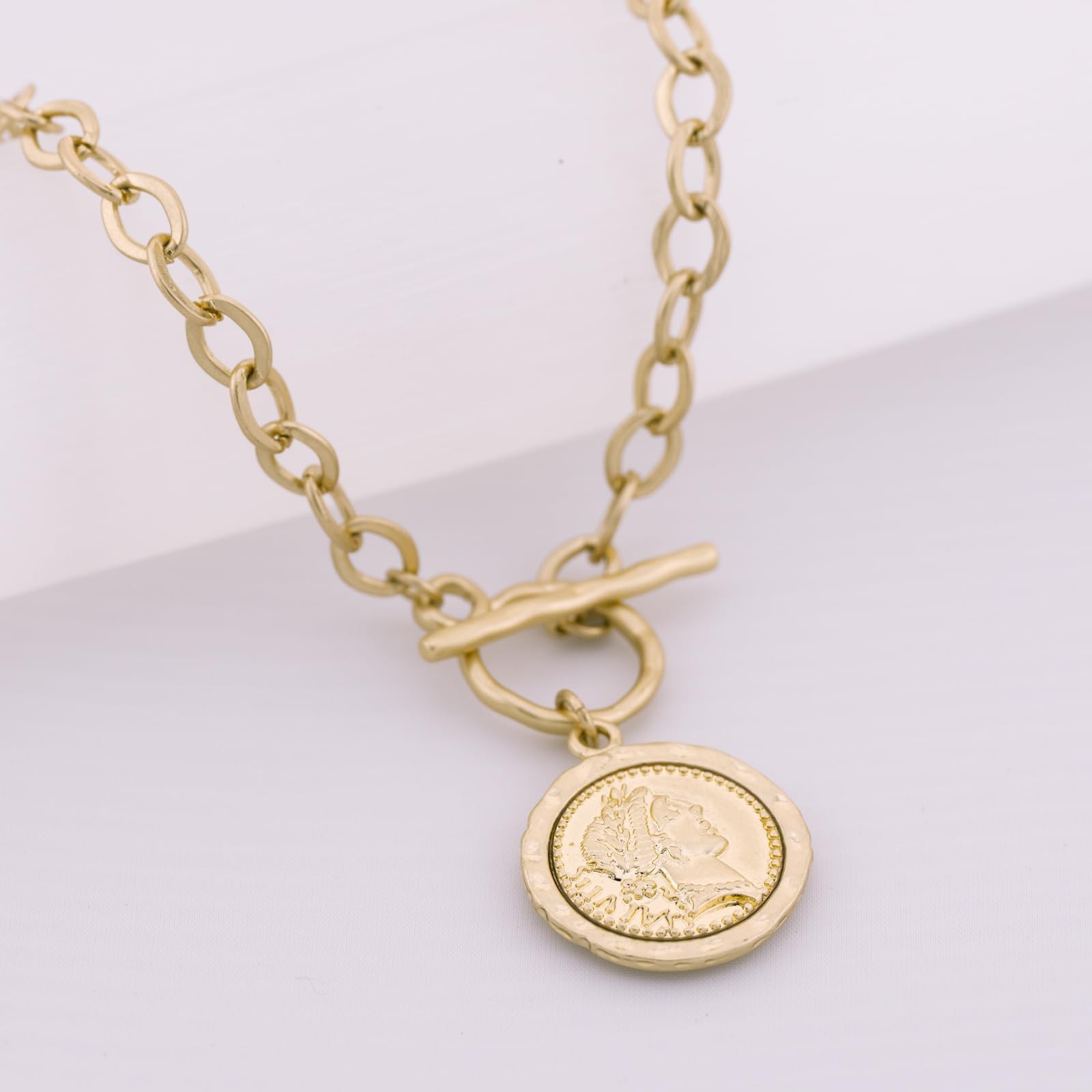 Husykam Chunky Coin Antique Gold Plated Thick Link Standard, Worn Gold-2