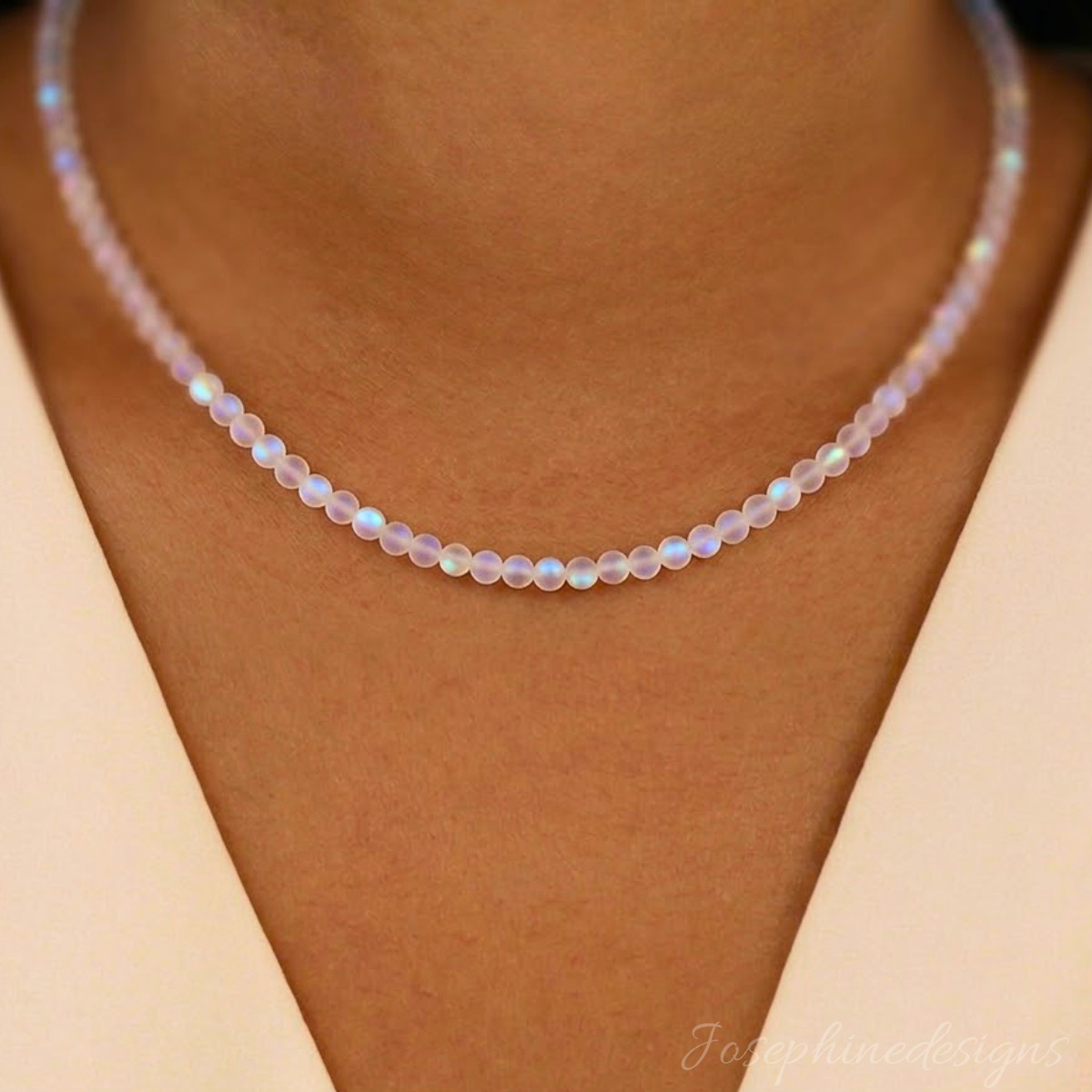 Angel Aura Quartz Necklace 4mm Dainty Iridescent Bead Choker Minimalist Gift