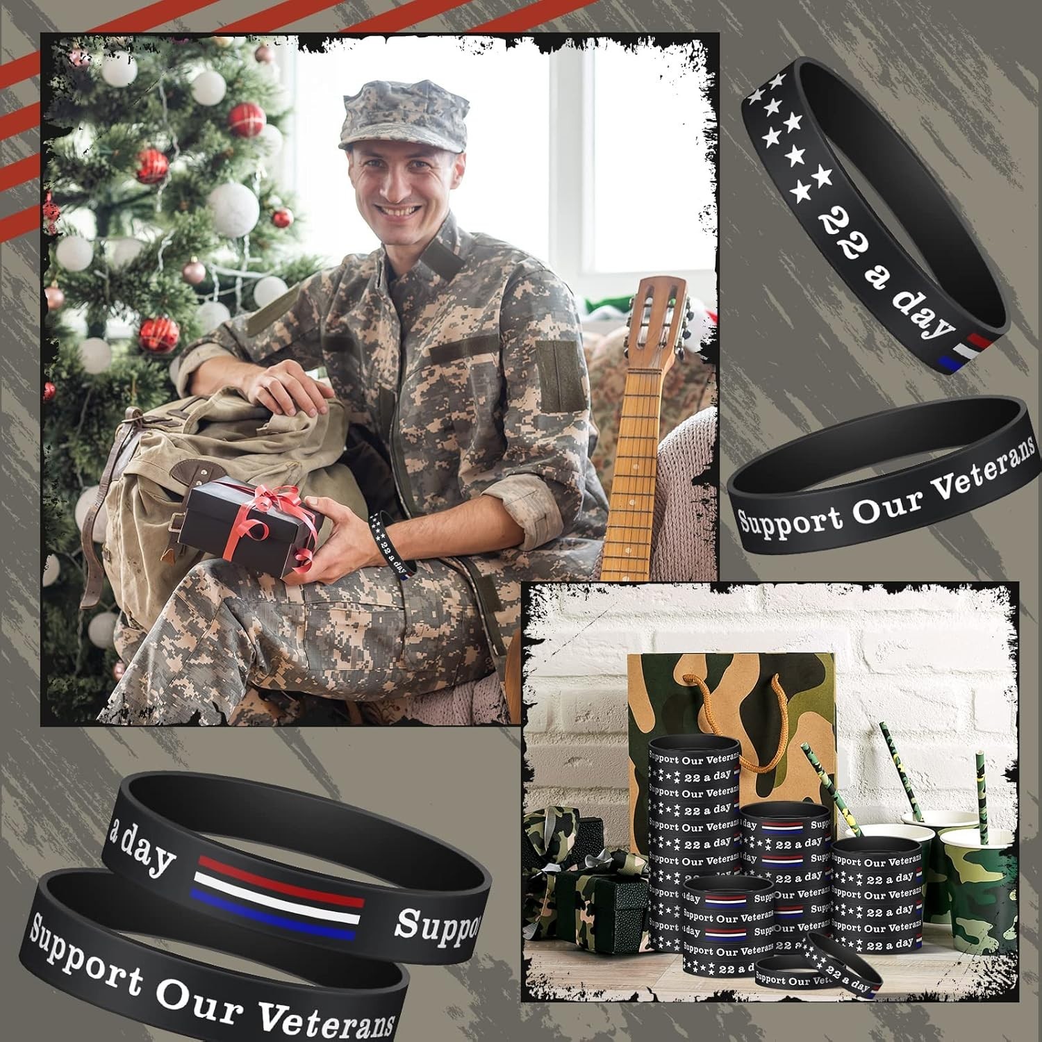 50 Pcs Veterans Day Silicone Bracelets 22 a Day Support Our Veterans Bracelet…