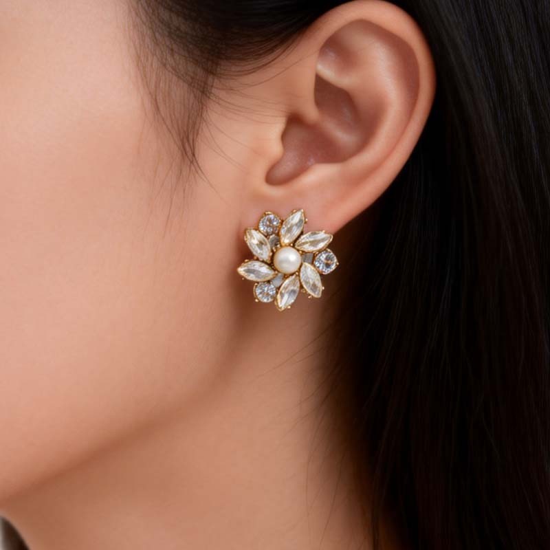 21mm Talbots Crystal Pearl Stud Earrings Gift Chic Women Party Vacation Jewelry