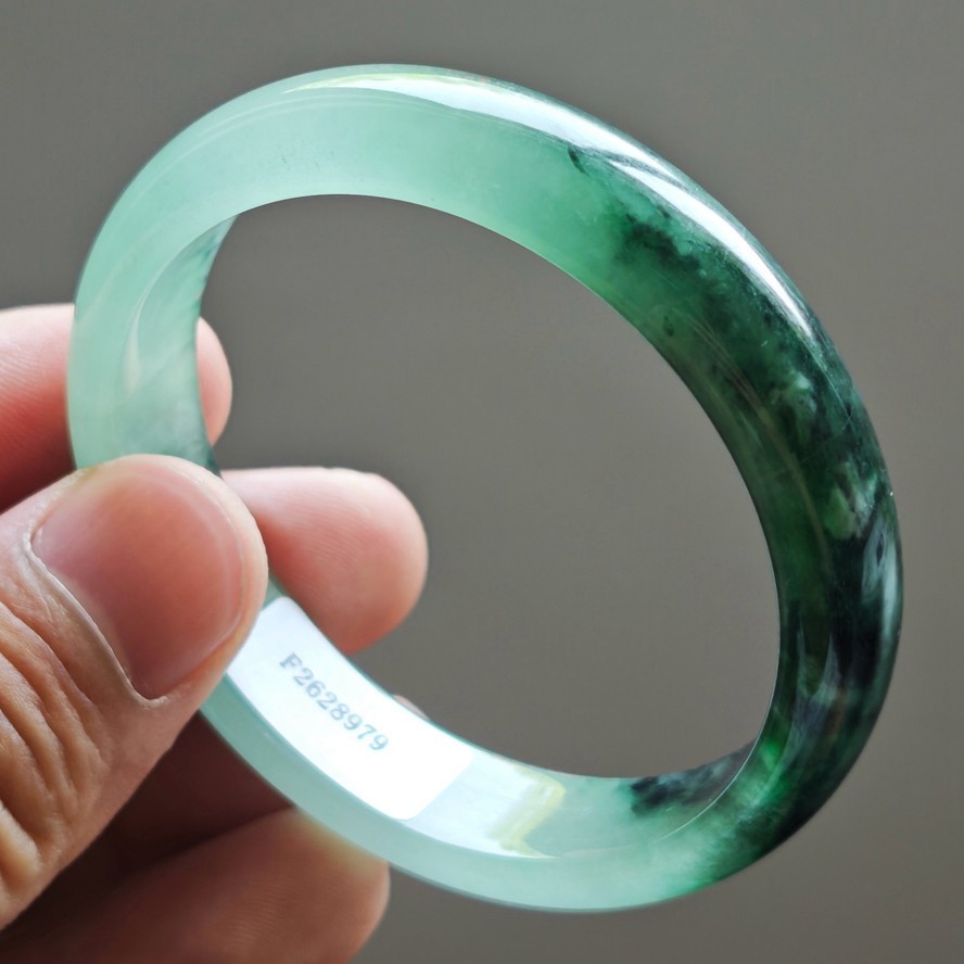 53mm Emerald Green Icy Jadeite Jade Bangle Bracelet Burma Jade Bangle 3826