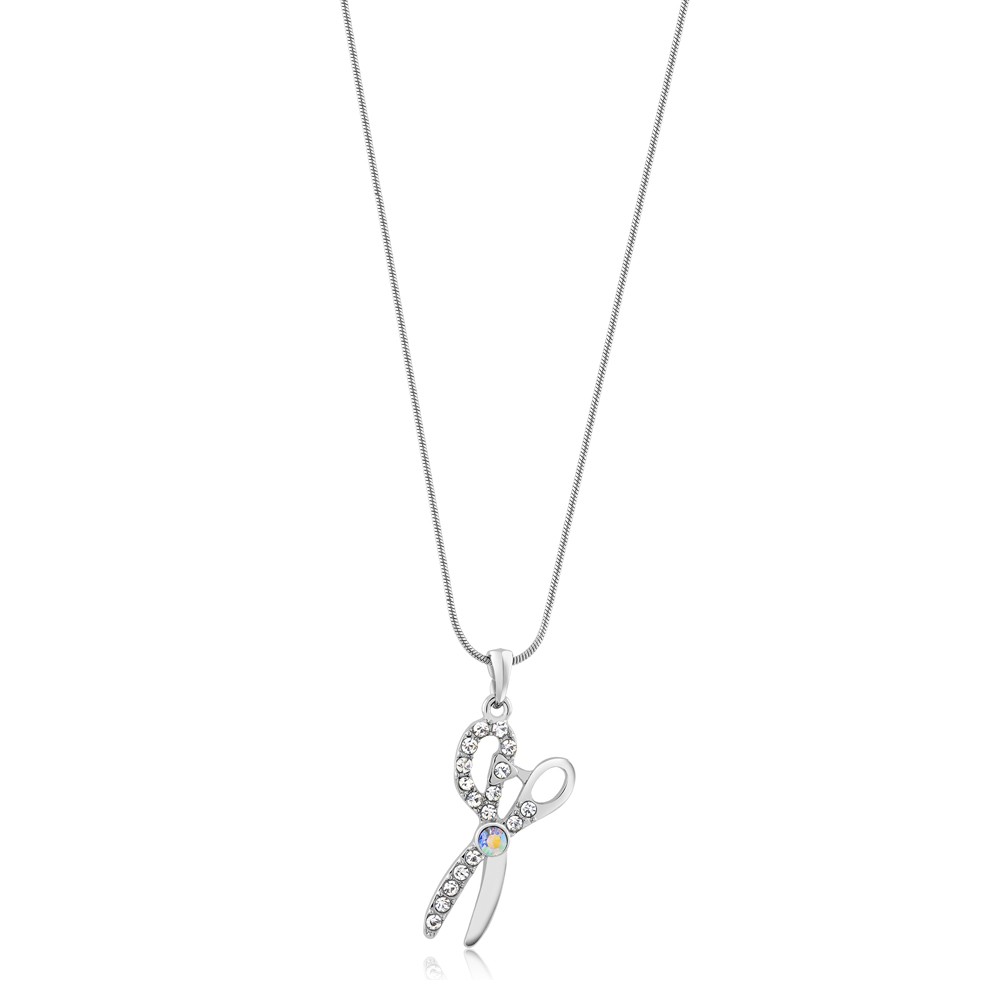 Stunning 36mm X 18mm scissors with Crystals Pendant and 16″ Snake Chain