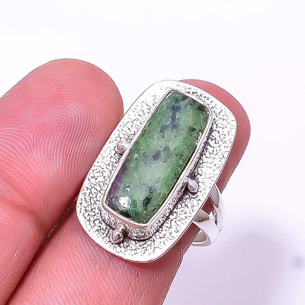 Natural Ruby With Zoisite – Tanzania 925 Sterling Silver Handmade Ring s.8 Sku12