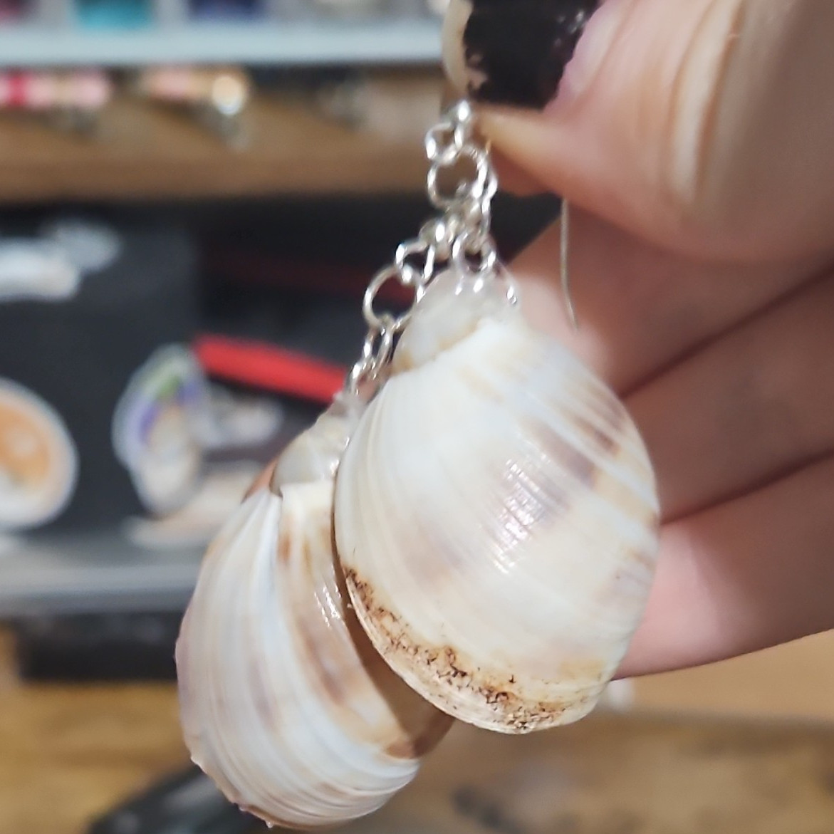 White Natural Shell Earrings with Hook Closure