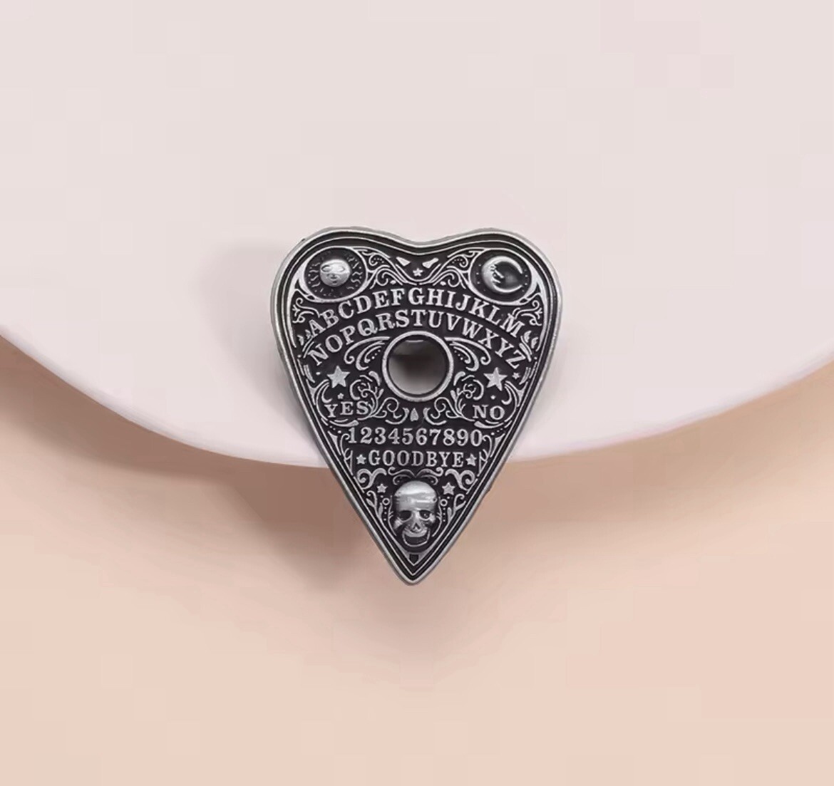 Ouija Board Planchette Metal Style 1pc Pin Double Rubber Pin Backer Parody Fun