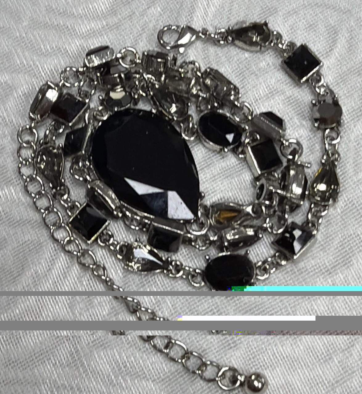 Vintage Y-Lariat Alternating Faceted Crystals Drop Black Onyx Pendant Necklace