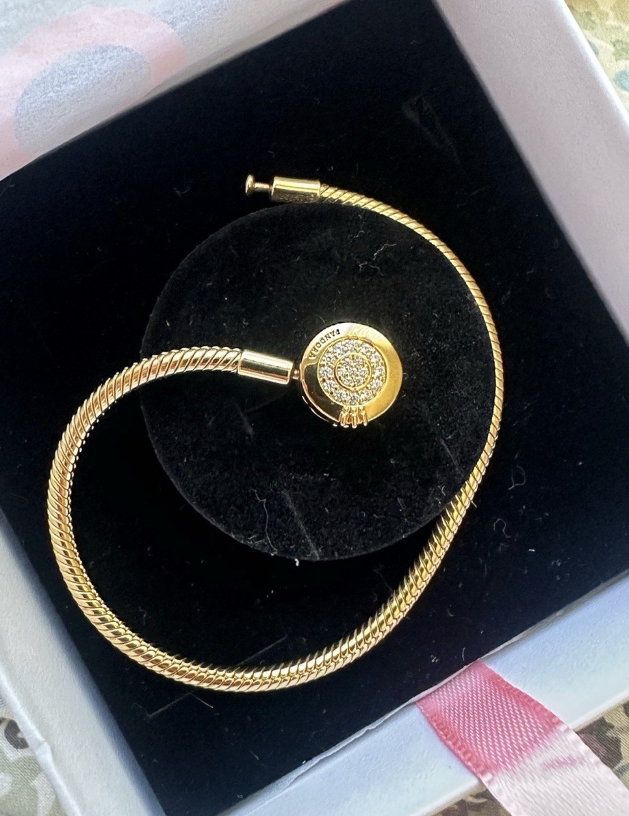 Pandora Gold-Tone Twisted CableBracelet with Pavé Clasp