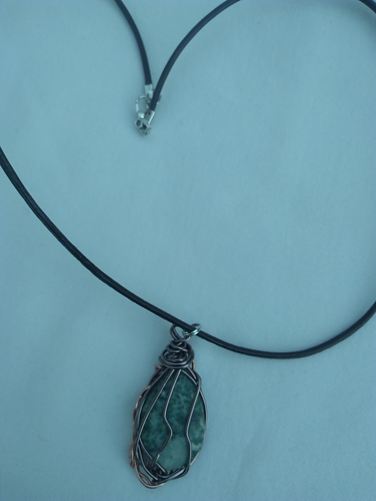 Green Agate Wire Wrapped Pendant Necklace 19″ Women’s Jewelry US Seller Gift
