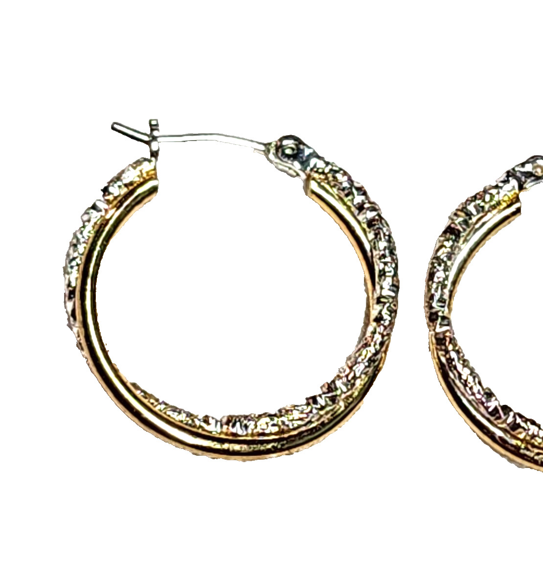 Gold & Textured Silver Tones Double Hoop Fashion Costume Retro 7/8″ English Lock