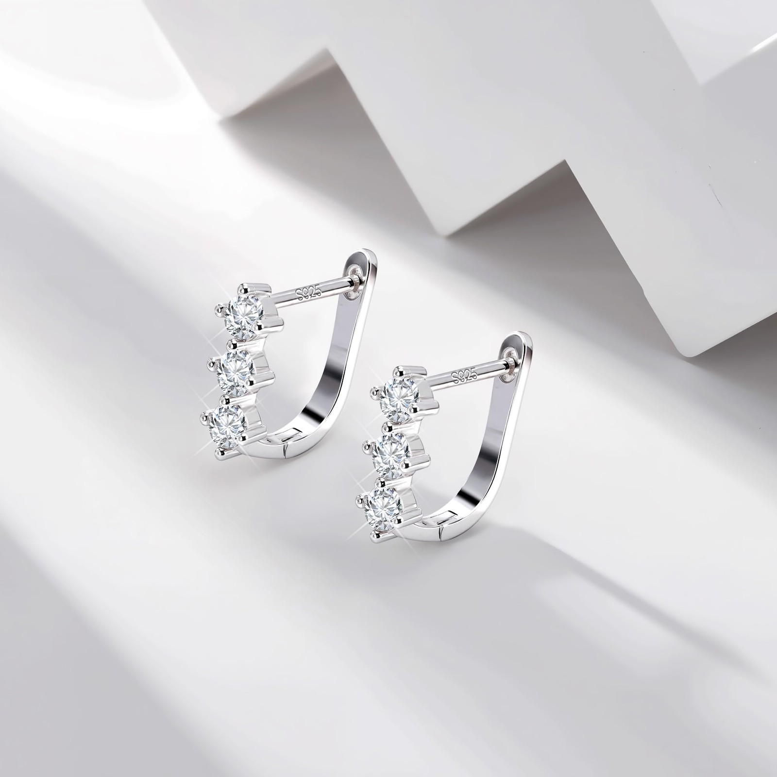 925 Sterling Silver Hoop Earrings for Women, Cubic 12mm x 14mm,