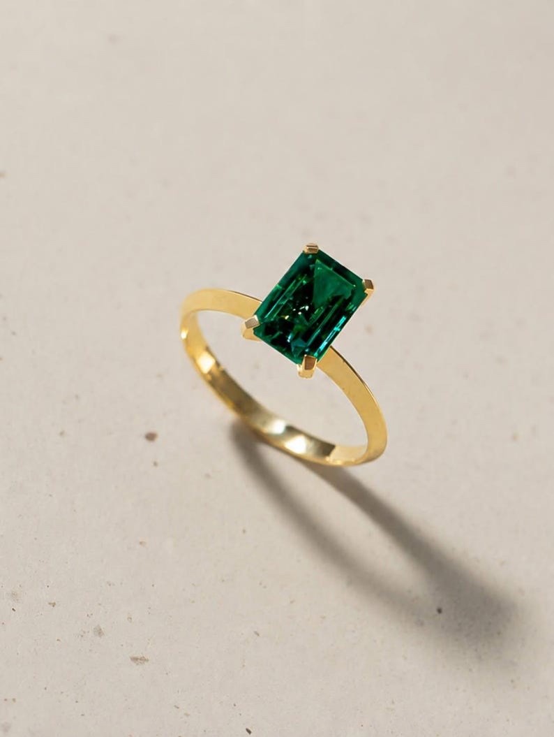 Lab Created Emerald Ring 925 Sterling silver Engagement Ring For Women