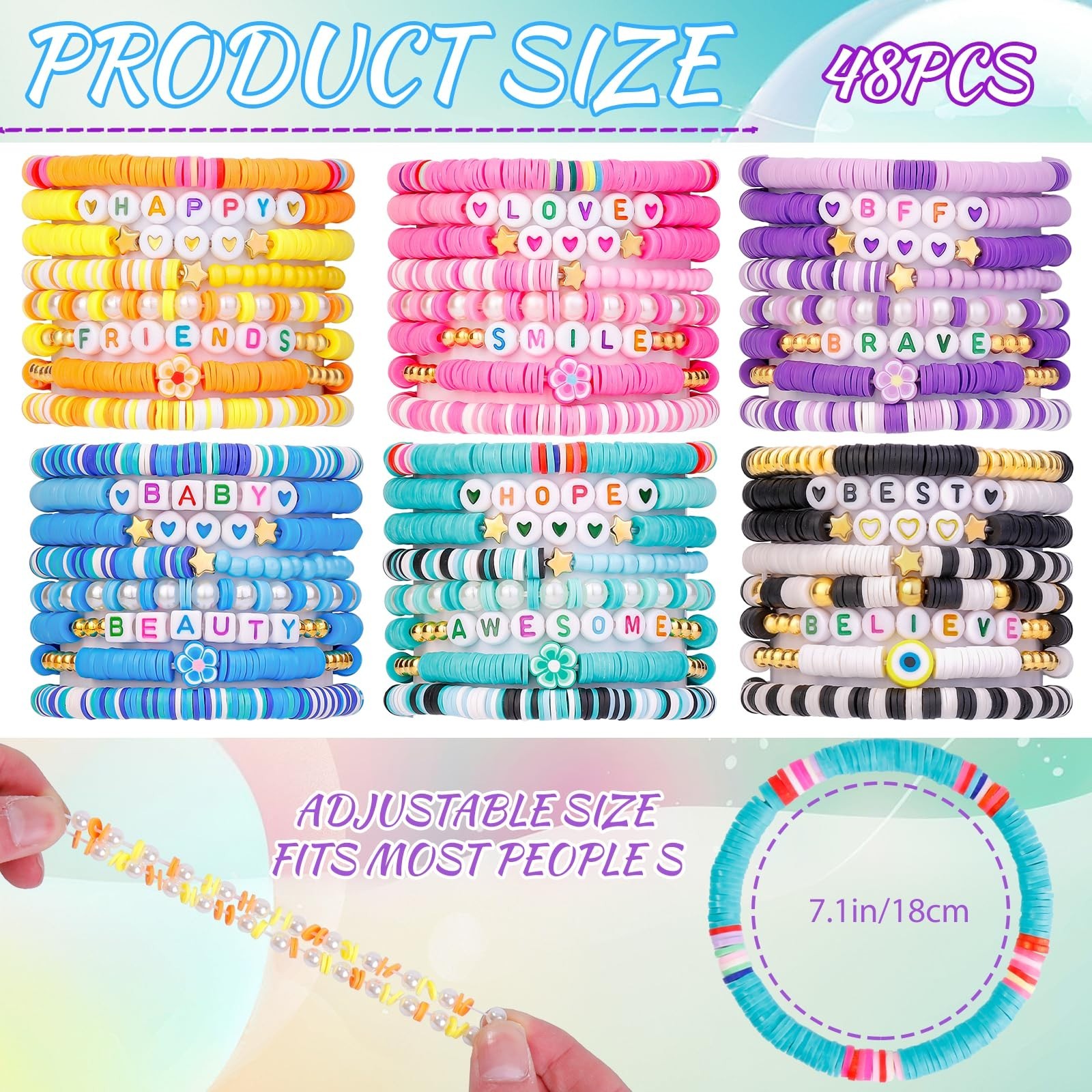 Colorful Clay Bead Bracelets Set for Women – Stackable Boho Surfer Friendship Je