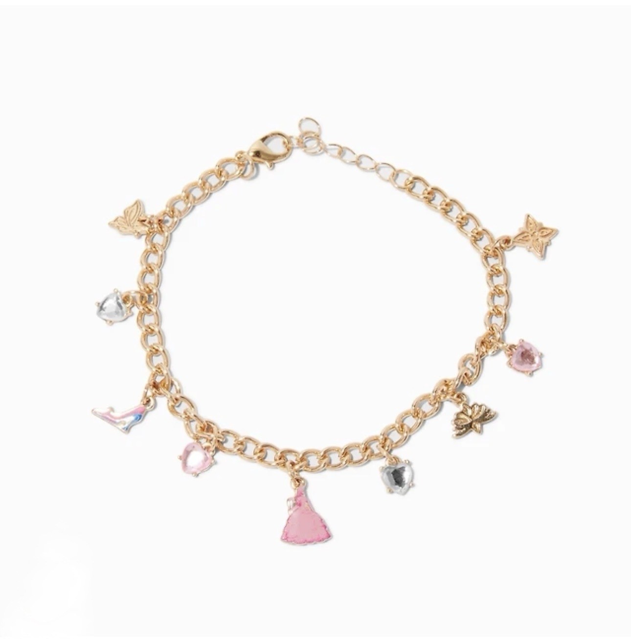 Wicked Glinda Charm Bracelet Claire’s Ariana Grande Pink Shoe Dress Heart Rare
