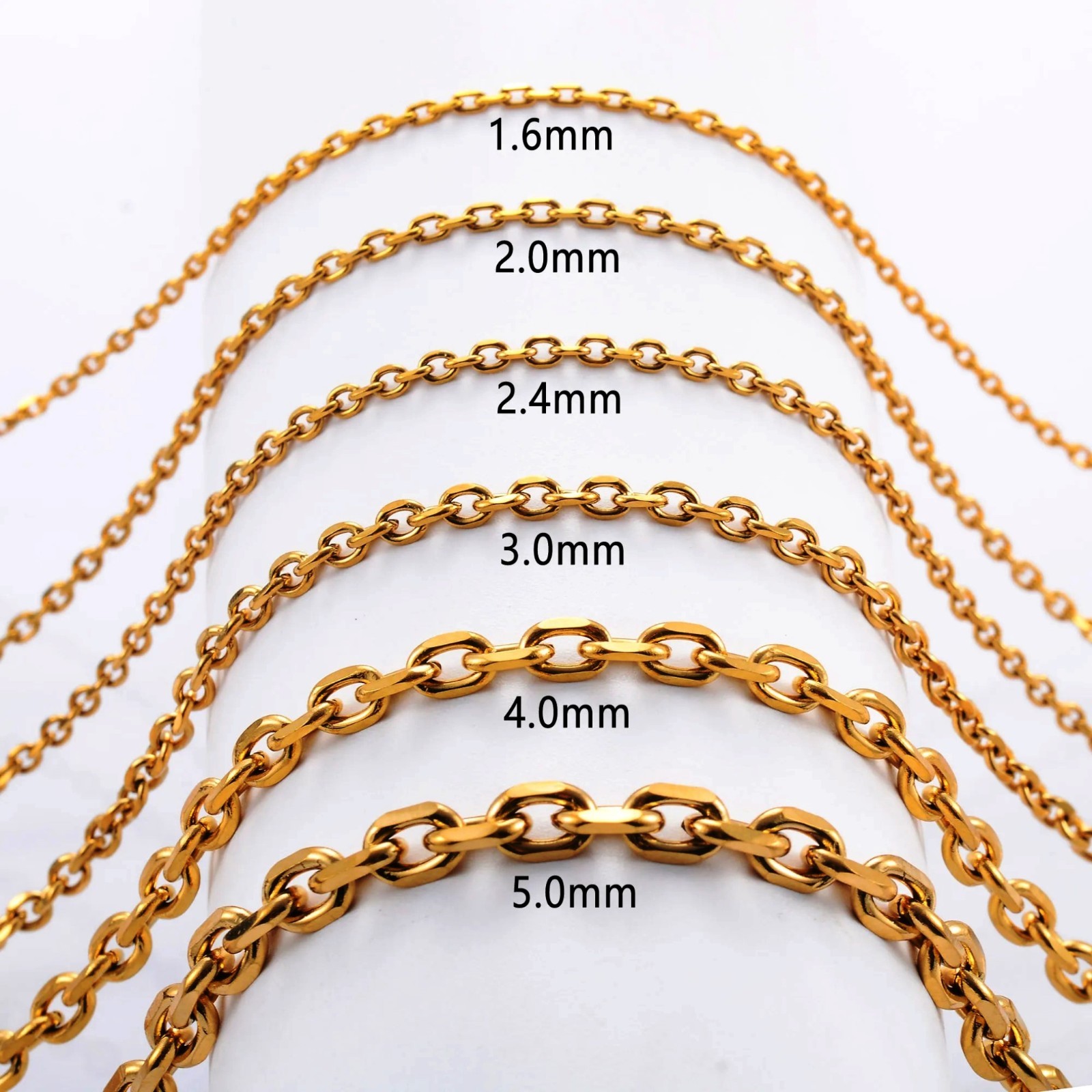 Chains Rolo Belcher Waterproof necklace stainless women men, Silver gold color