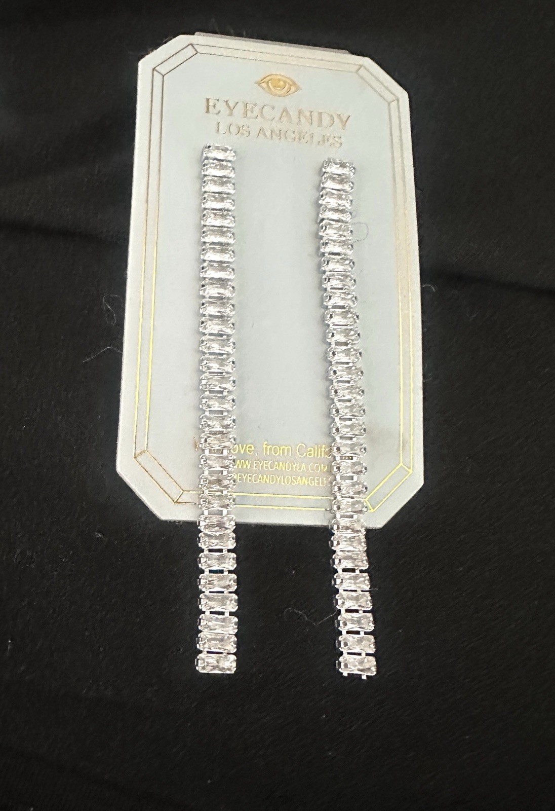 Eye Candy Linear Baguette Earrings/ Silver Color /3.5” In