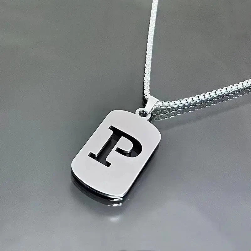 Fashion Punk A-Z Initial Tag Letter Stainless Steel Pendant Necklaces for Men
