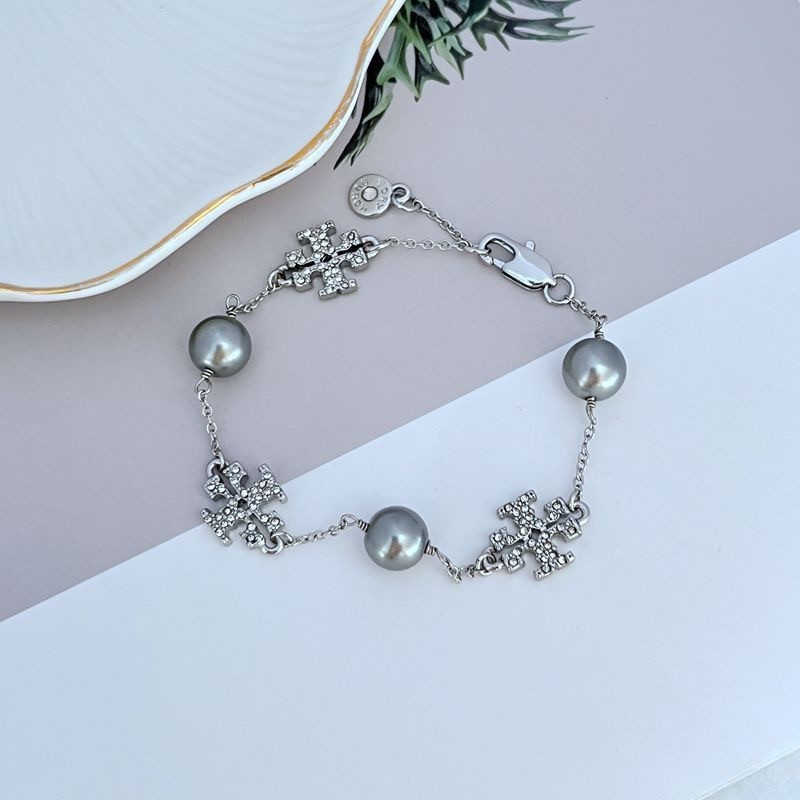 New Burch Miller Pave Logo Cultured Pearls Bracelet with Pouch Size:18+5cm