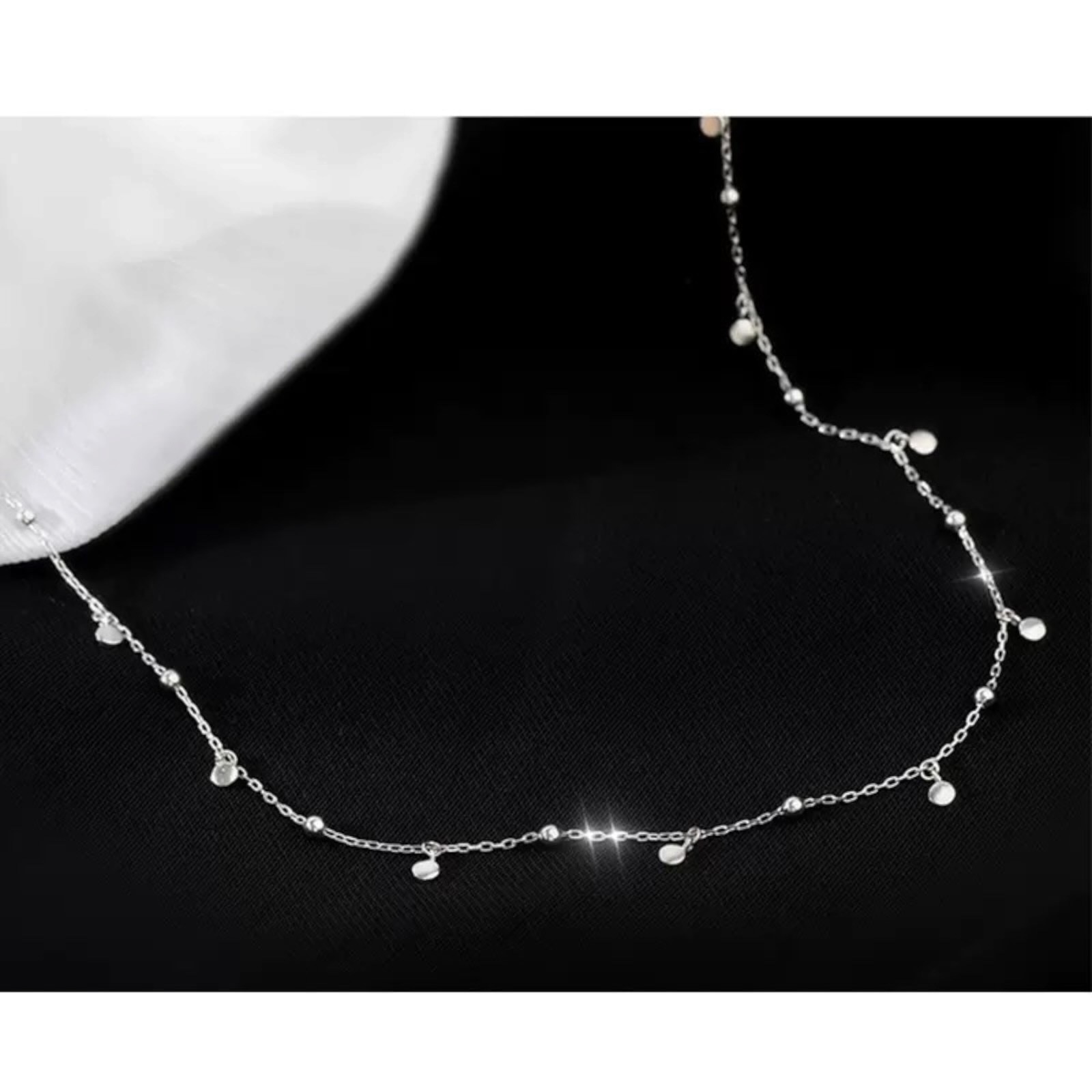 Woman 925 Sterling Silver Plated Station Beads Balls Chain Choker Necklace C44