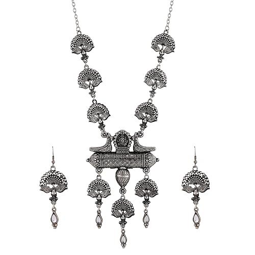 Fashion Latest Stylish Traditional Oxidised Silver Necklace Jewellery Set
