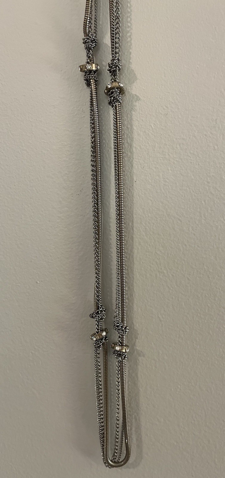 Vintage Loft Silver & Gold-Tone Snake Chain w/ Rhinestones Long Necklace, NWOT
