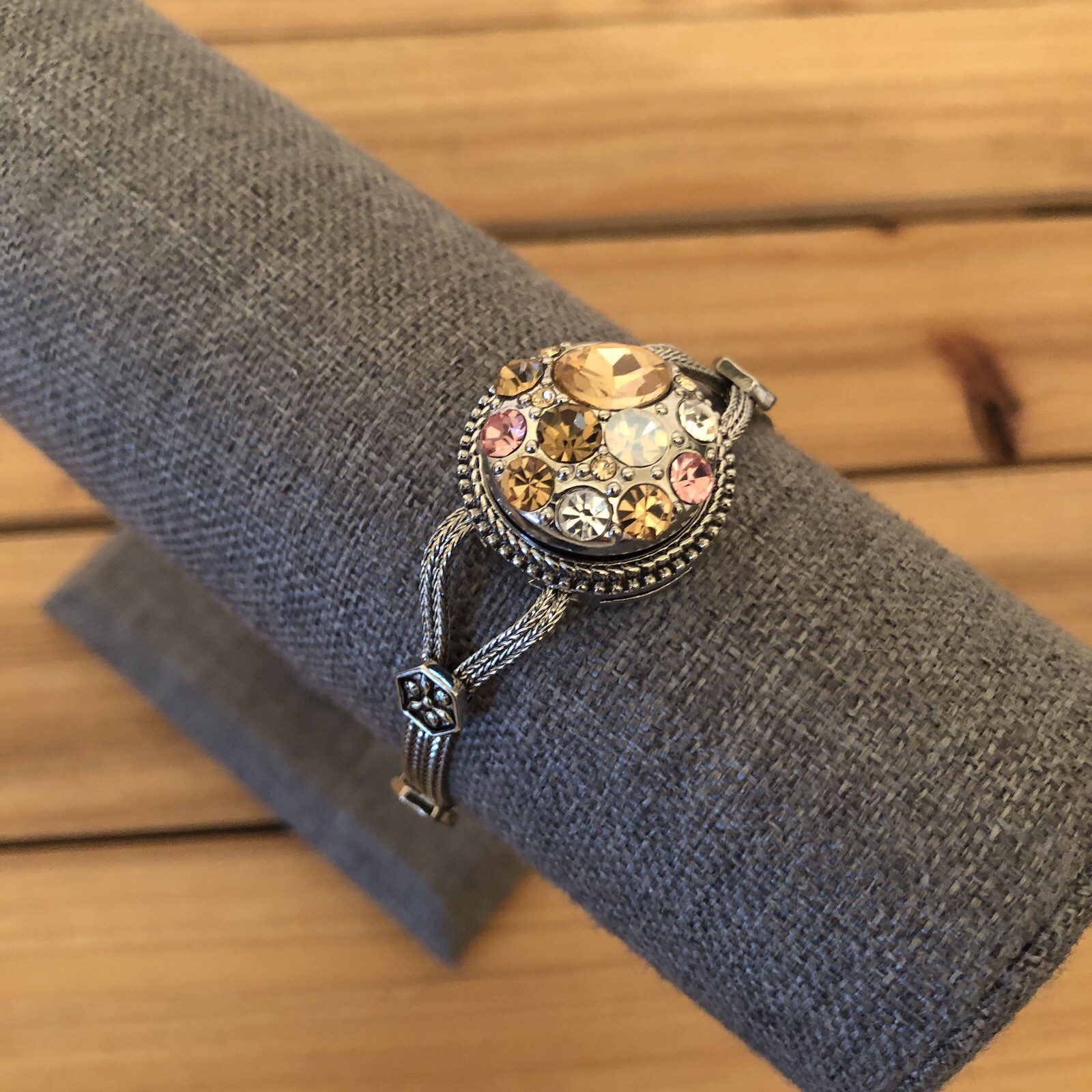 Ginger Snaps Heritage Chain Bracelet w/ Pink Amber Rhinestone Snap 7″ – 8.5″
