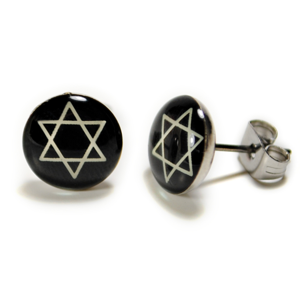STAINLESS STEEL POST EARRINGS STAR of DAVID Hebrew Jewish Black White Studs NEW