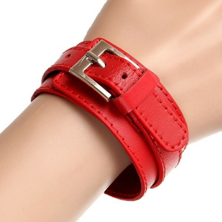 New Men Punk Wide PU Leather Belt Wristband Cuff Bracelet Bangle Adjustable US