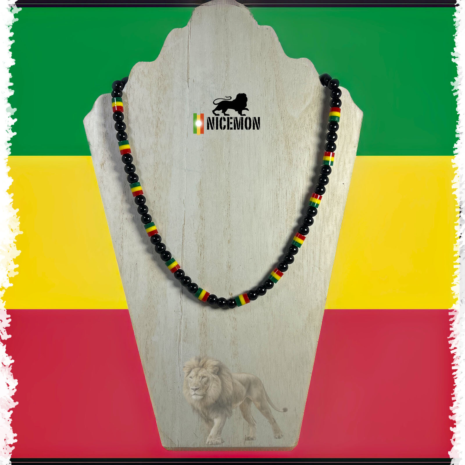 Reggae Roots Bead Necklace Africa Rasta Rastafari Marley Jamaica 7 MM Beads