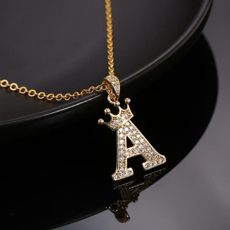 26 Crown Capital Initial Letters Necklace Chain Pendant Love Bridesmaid Jewelry