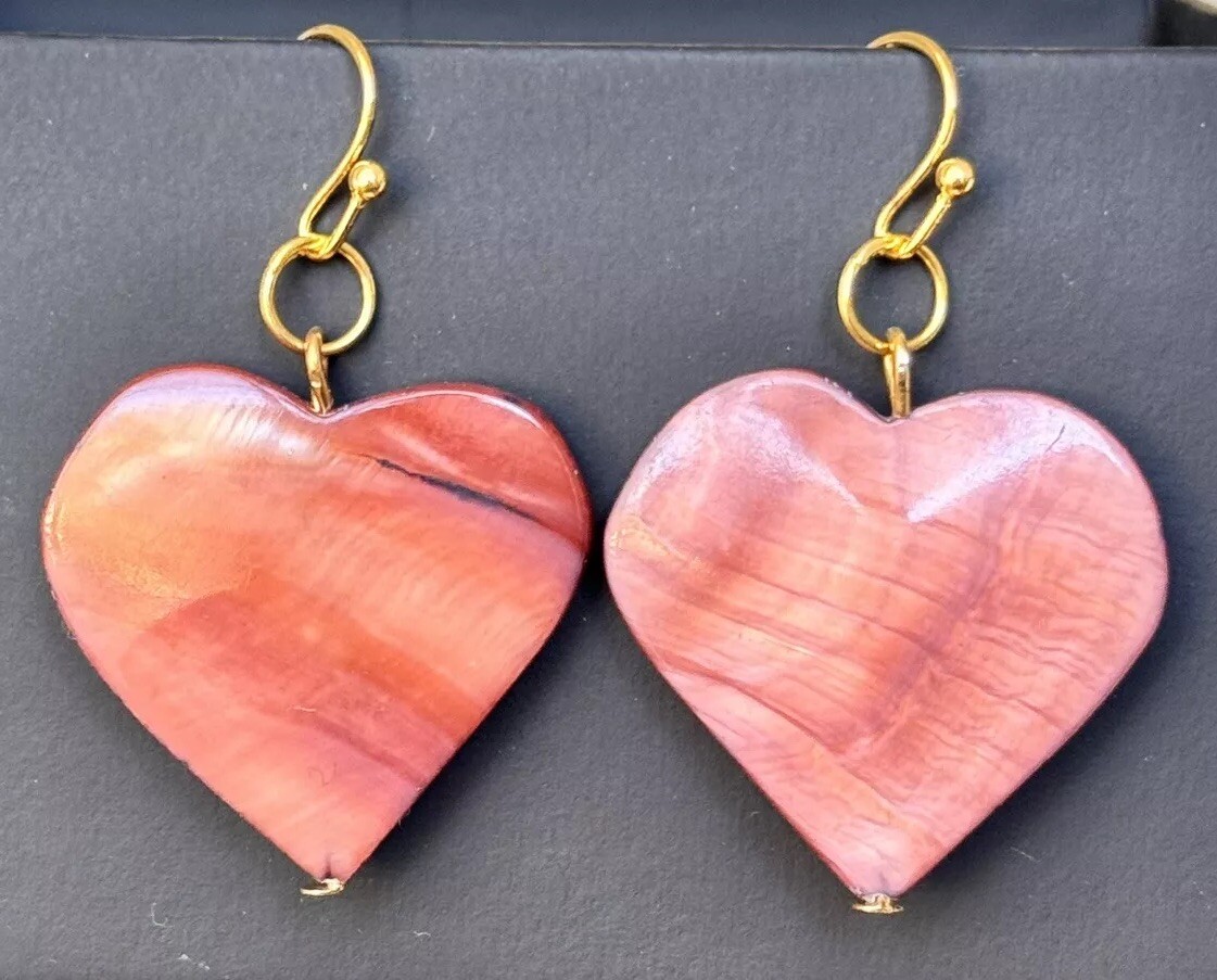 Beautiful Gold with Pink Shell Heart Earrings. Love.