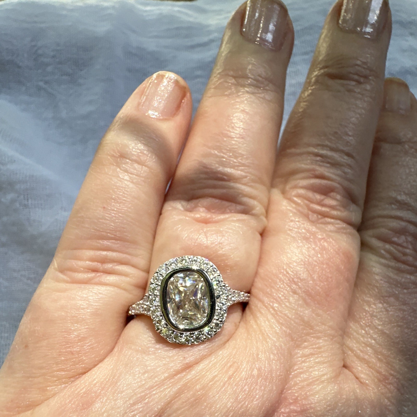 Light Champagne With Halo Moissanite Ring