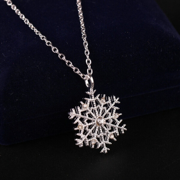 Christmas Crystal Snowflake Silver Charm Chain Necklace Pendant Jewelry Gift New