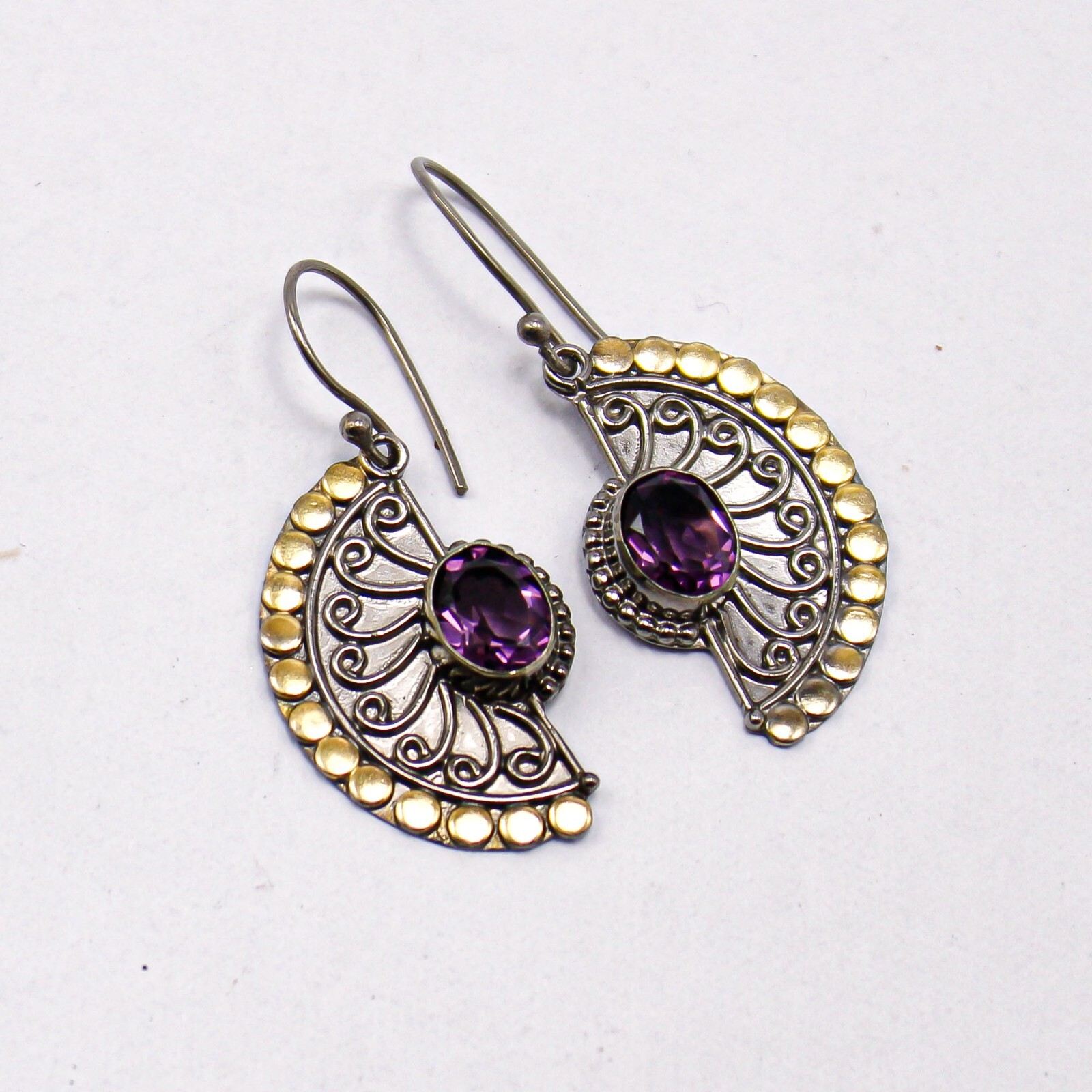 African Amethyst Gemstone Earrings 925 Silver Handmade Oxidized Jewelry 1.95″