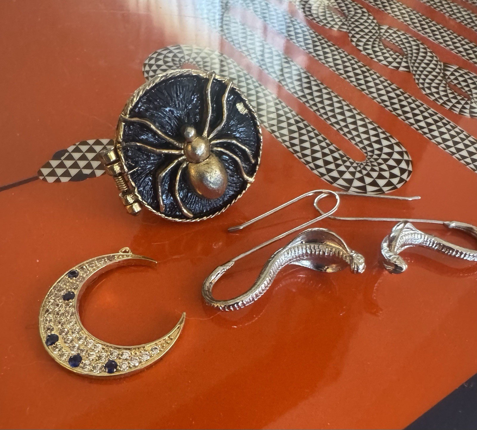 Snake Moon Spider set perfume secret locket ring goth dark academia
