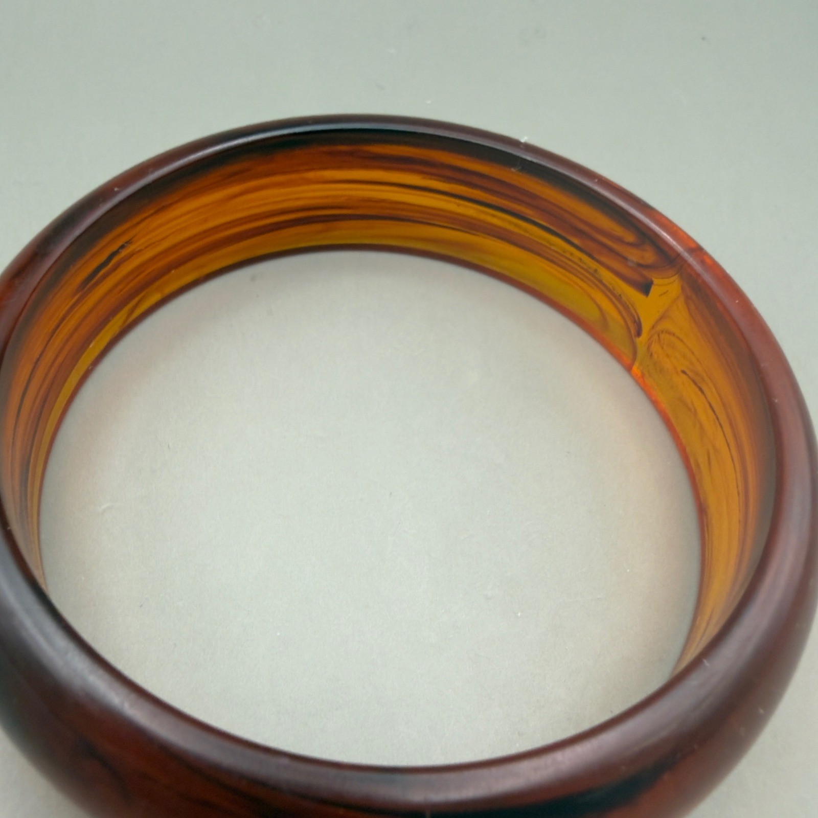 Faux Tortoise Shell Bangle Bracelet Amber Brown Resin Acrylic Domed Slip On