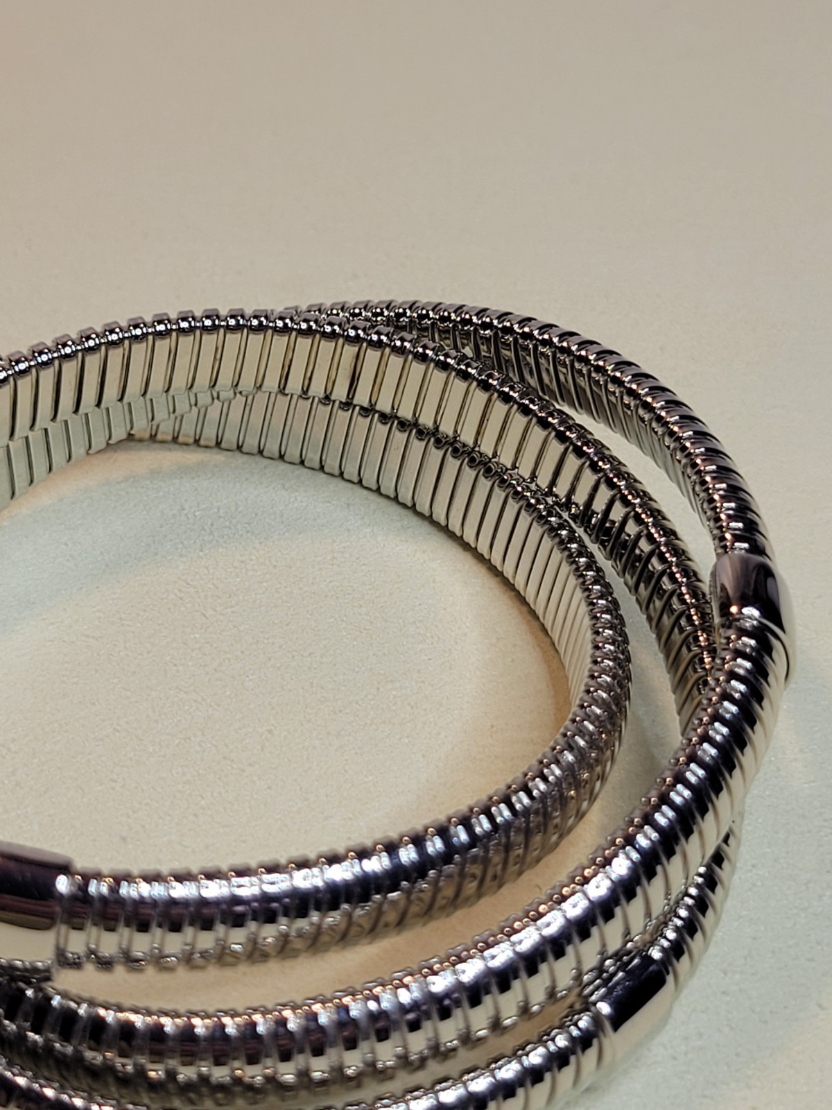 David Markstein Silvertone Three Strand Slip On Tubogas 8″ Stretch Bracelet