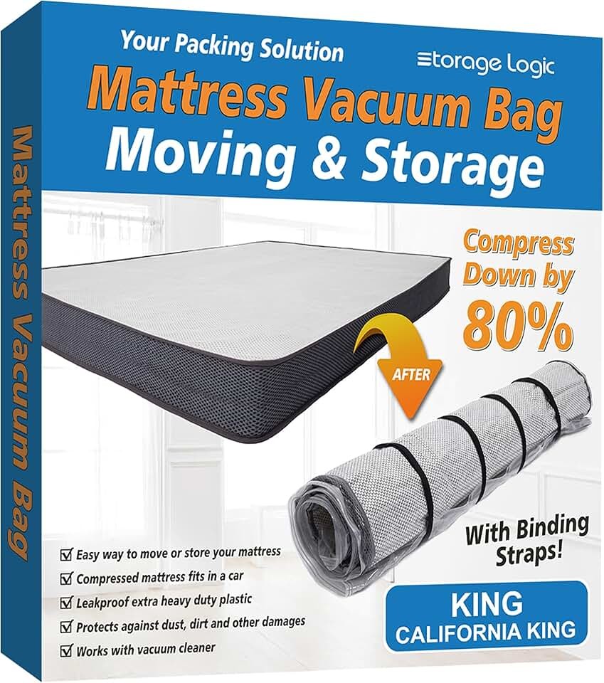 Storage Logic Foam Mattress Vacuum Bag with 4 Adjustable Packing Straps for