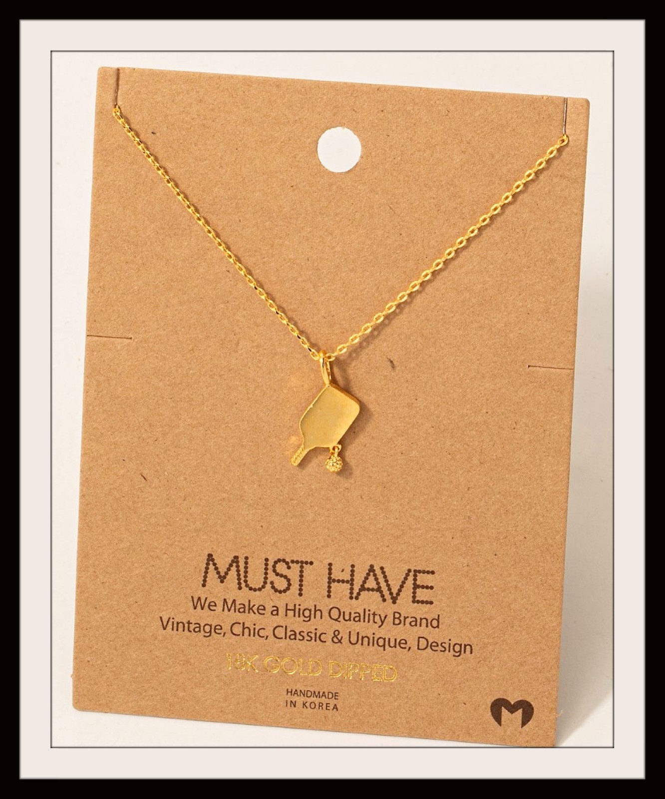 Pickleball Pendant Necklace 18K Gold Dipped Sports New