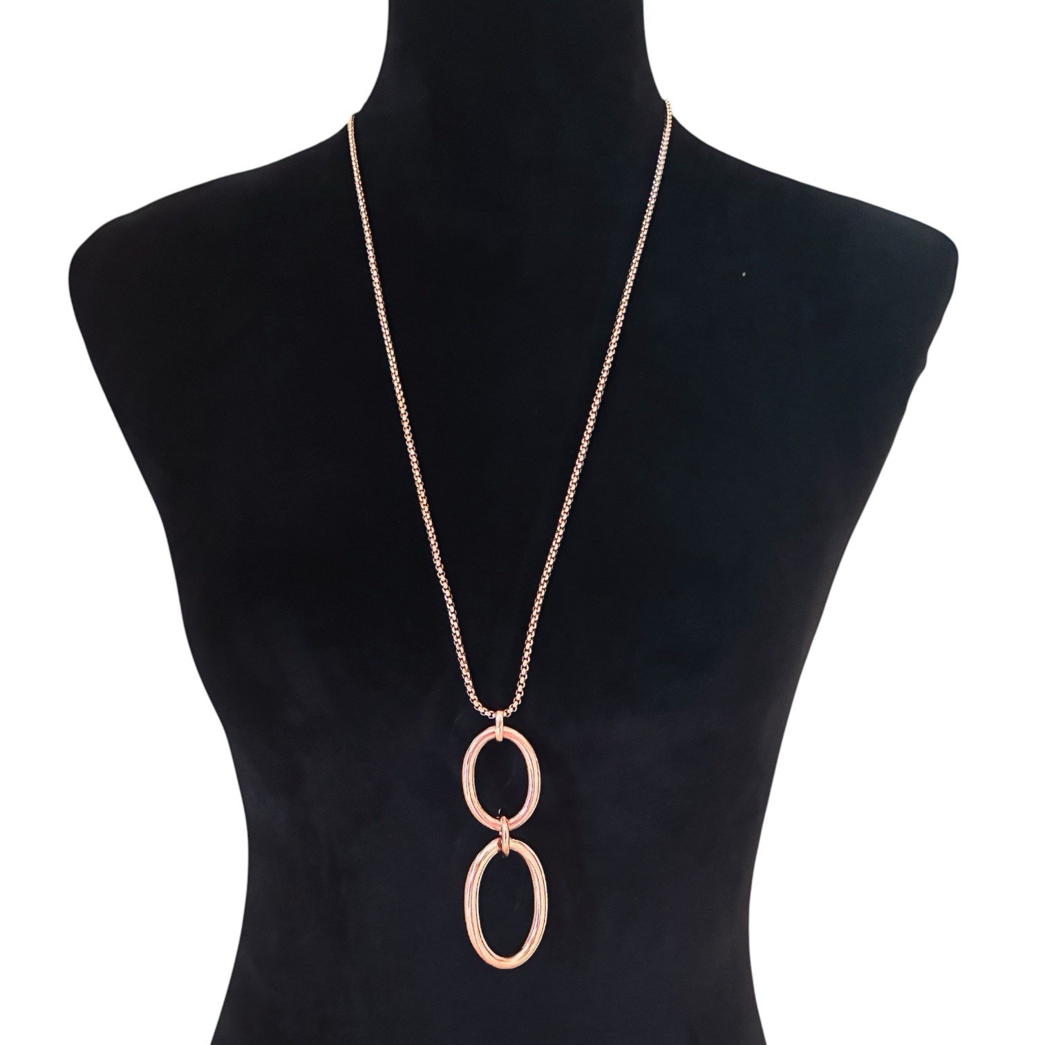 NEW NWT White House Black Market WHBM Rose Gold Long Oval Link Necklace $52 Tag