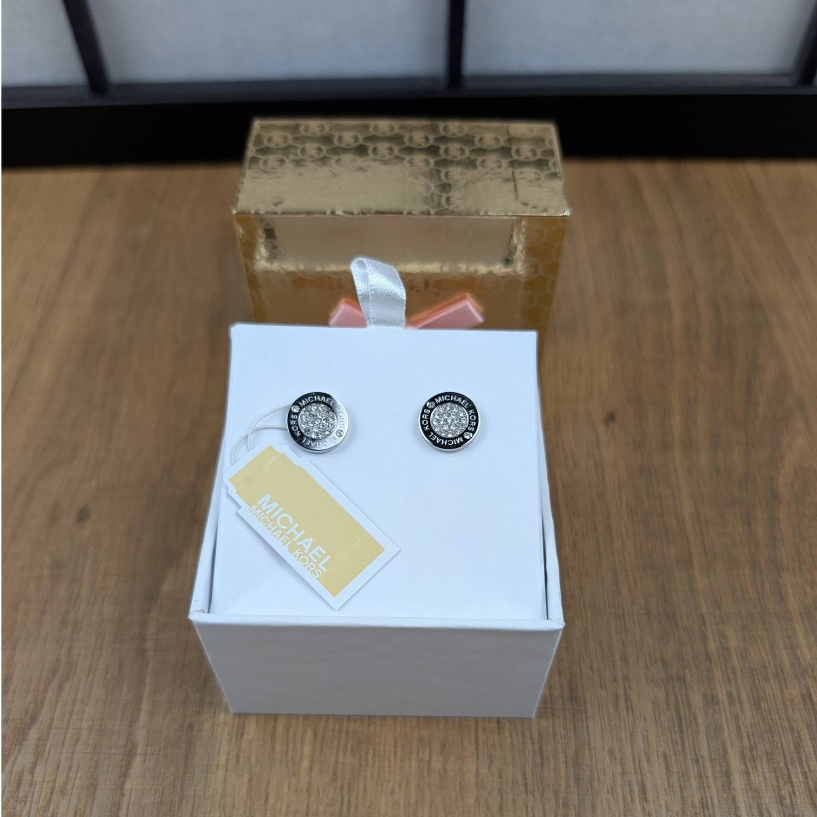 Michael Kors Silver Tone Pave Crystal Logo Stud Earrings MKJX4667791 NWT Box